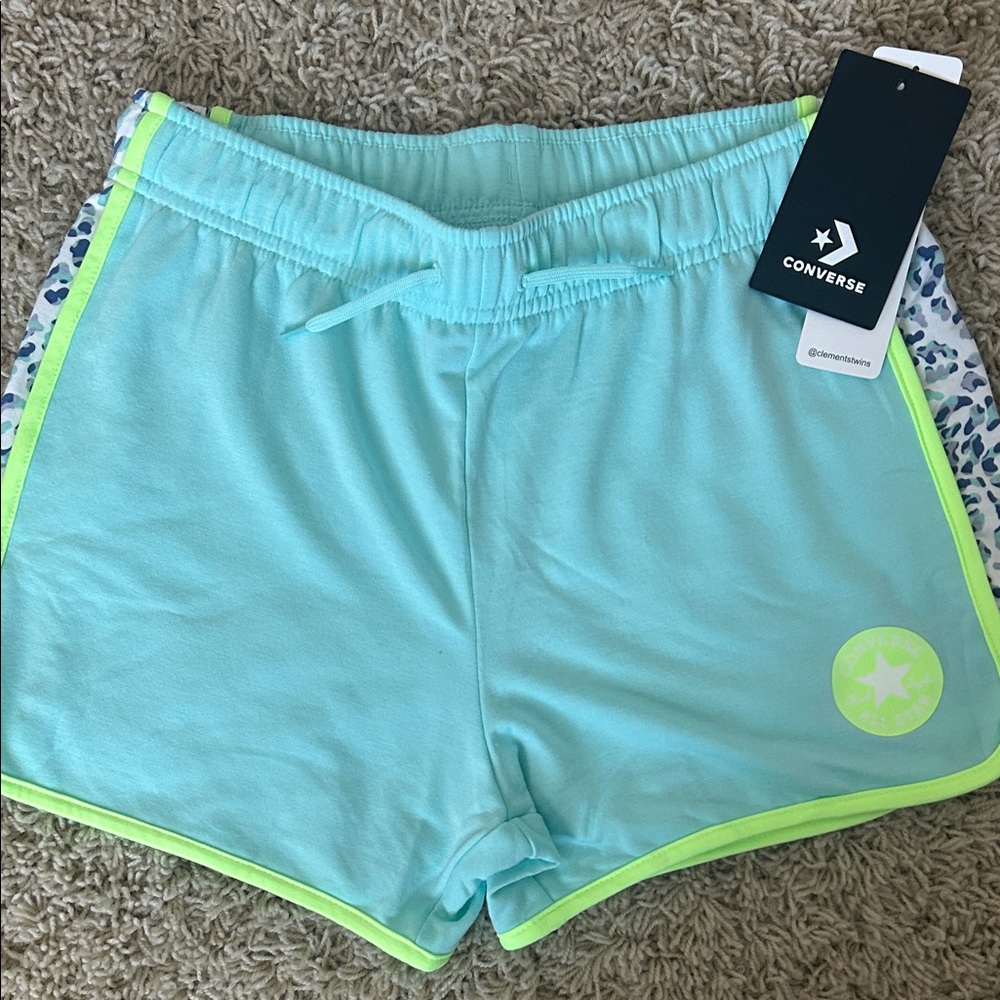 NWT Converse Athletic Shorts with Neon Trim and Leopard Print Sides Size 12/14